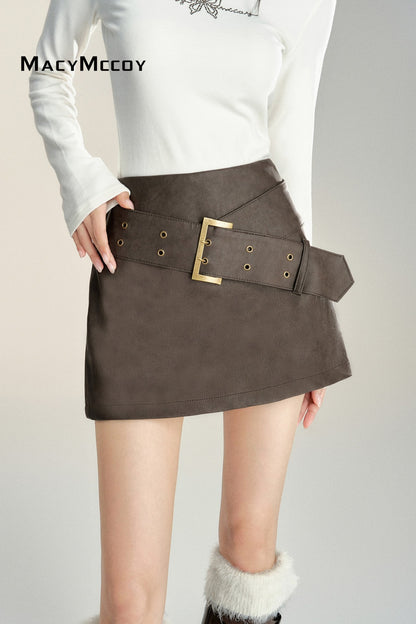 MacyMccoy Belt Leather Skirt(2color)