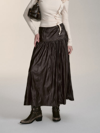 VIA PITTI V24DS186 Rose  Leather Midi Skirt