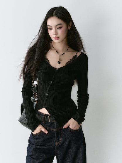 VIA PITTI V24DK092 Lace Contrast Top(3color)