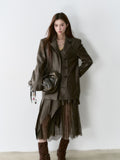 VIA PITTI V24DE102 Lace Leather Coat(2color)