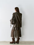 VIA PITTI V24DE102 Lace Leather Coat(2color)