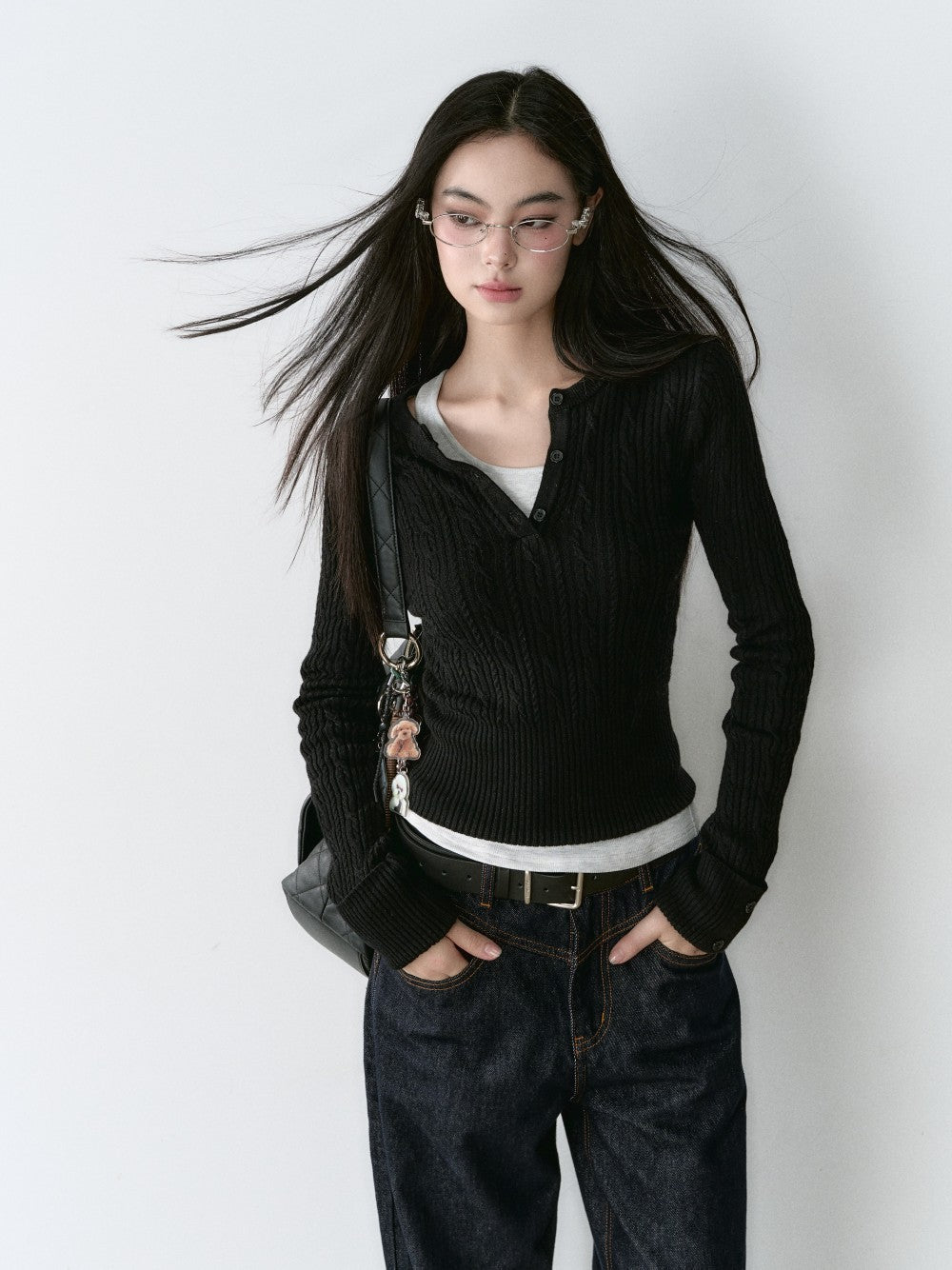 VIA PITTI V24DK111 Cable Knit Top(2color)