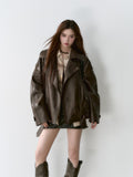 VIA PITTI V24DC079 Oversize Leather Coat(2color)