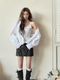 VIA PITTI V24CT057 Rose White Shirt or Leather Skirt