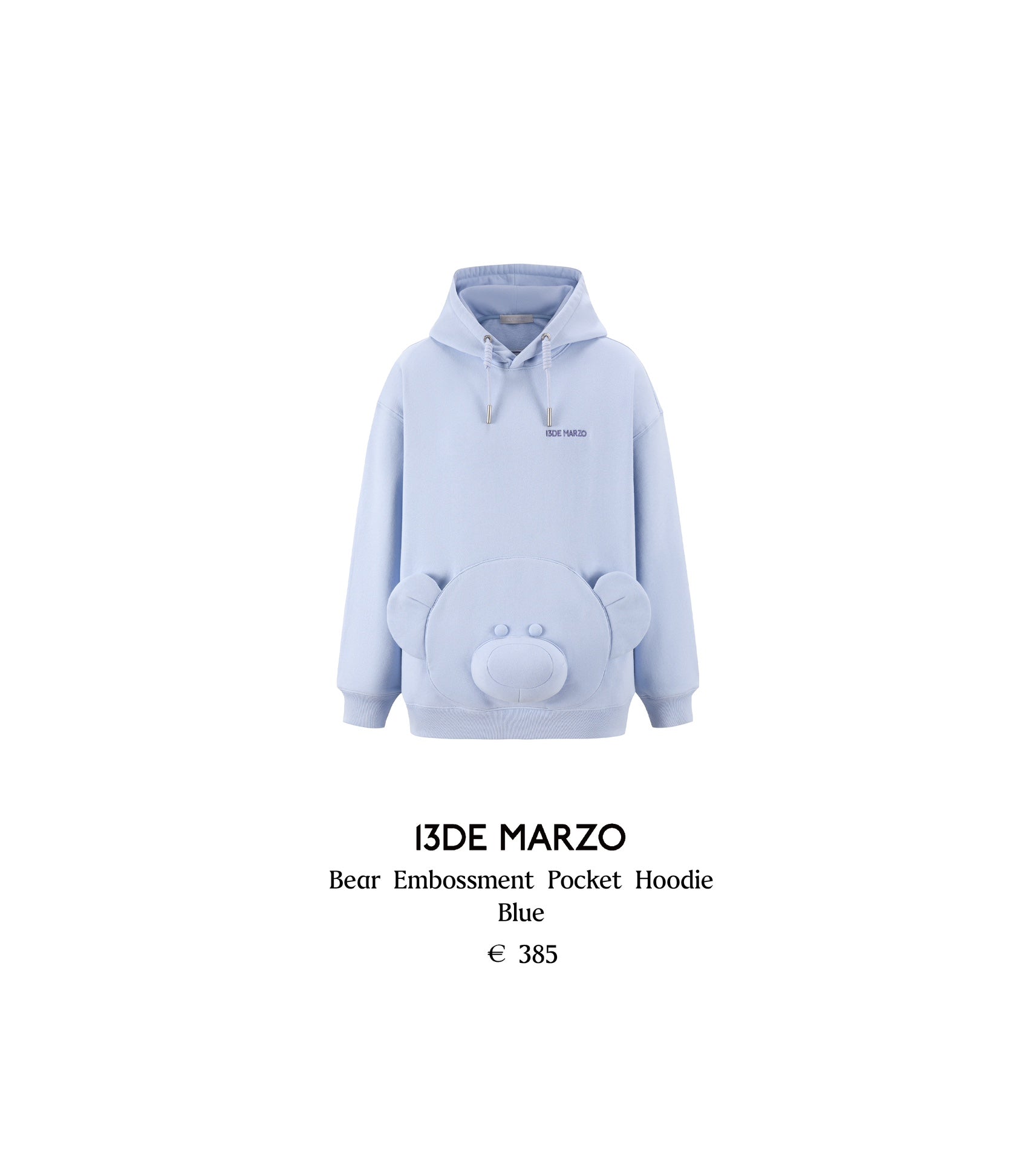 13DE MARZO Bear Embossment Pocket Hoodie