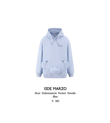 13DE MARZO Bear Embossment Pocket Hoodie