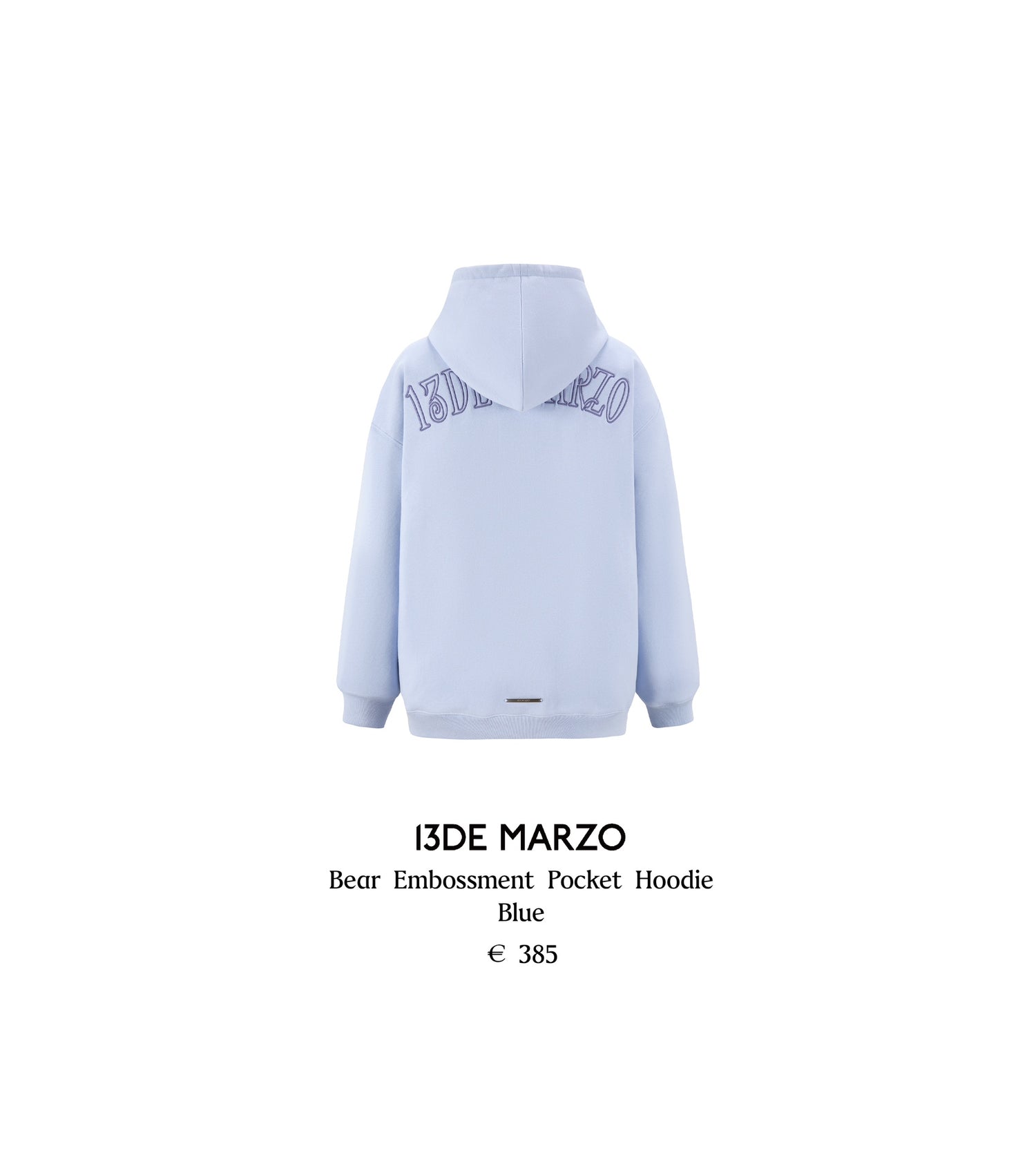 13DE MARZO Bear Embossment Pocket Hoodie