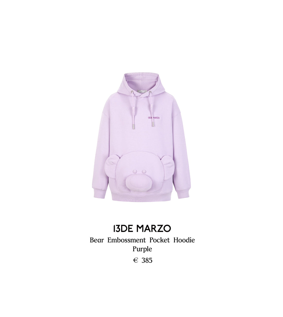 13DE MARZO Bear Embossment Pocket Hoodie