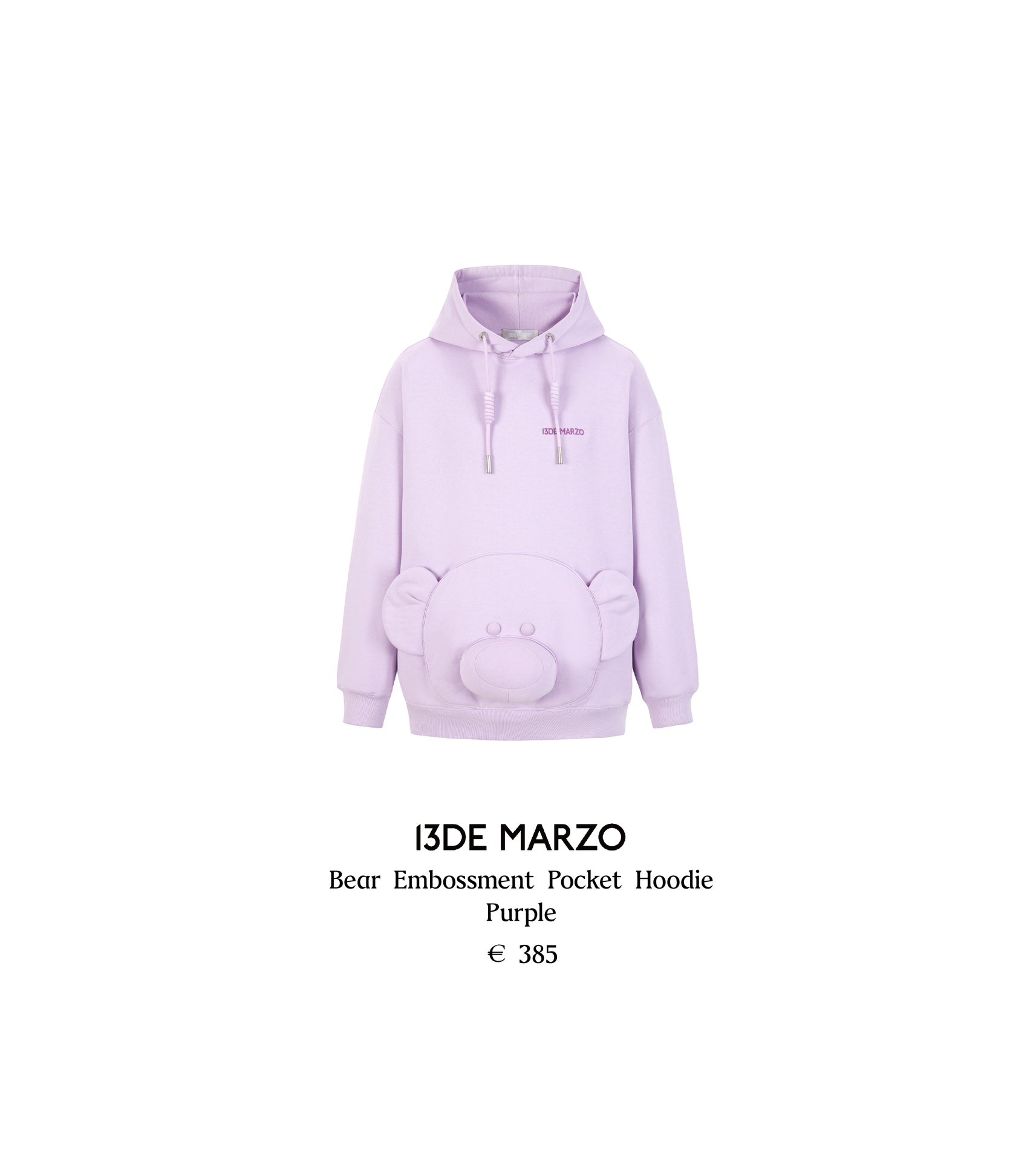 13DE MARZO Bear Embossment Pocket Hoodie