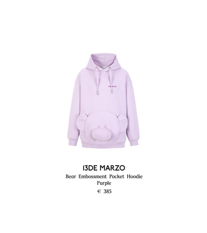 13DE MARZO Bear Embossment Pocket Hoodie