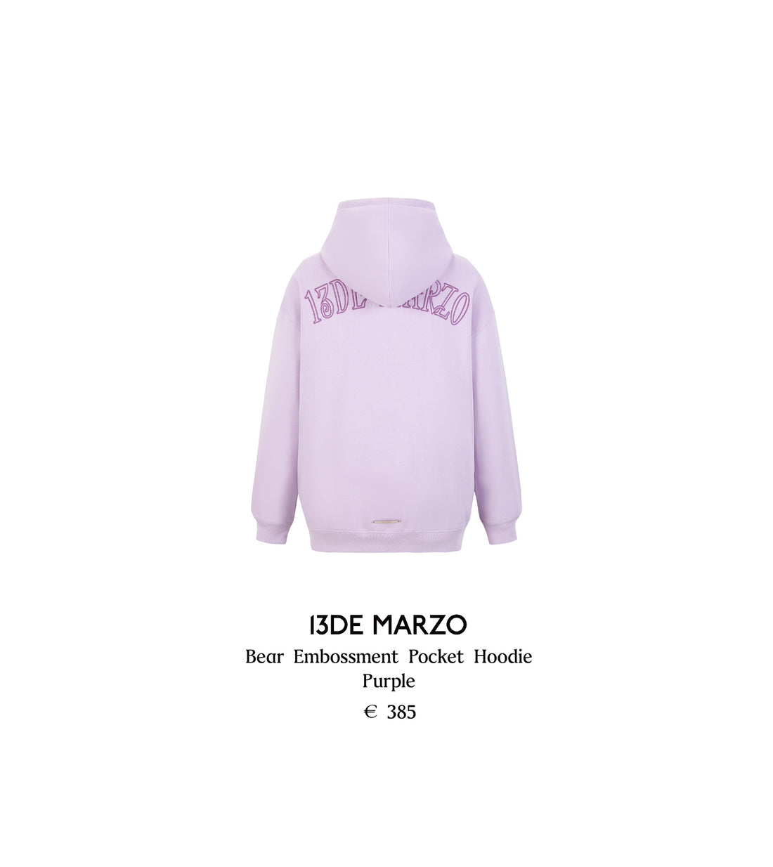 13DE MARZO Bear Embossment Pocket Hoodie