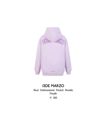 13DE MARZO Bear Embossment Pocket Hoodie