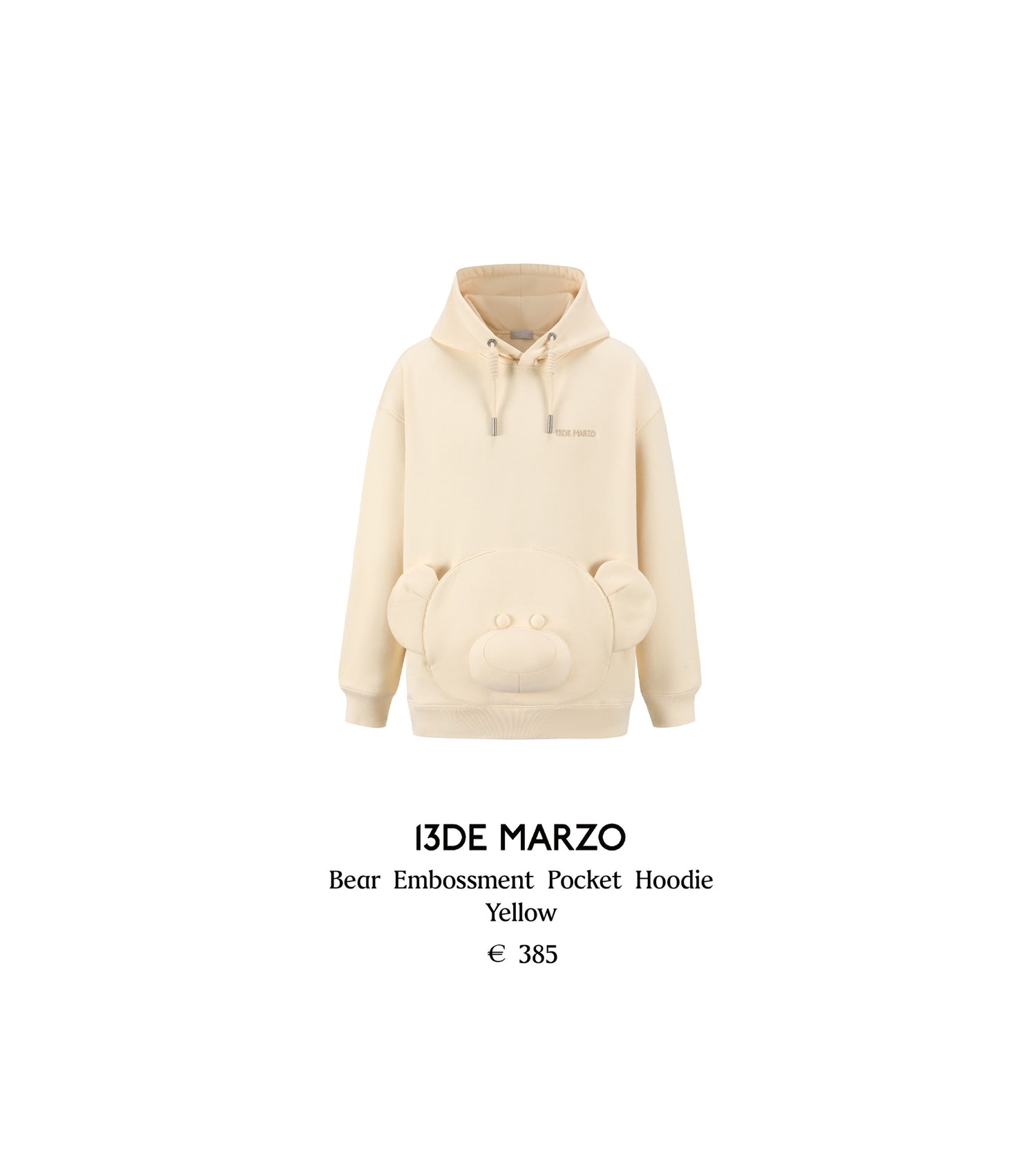 13DE MARZO Bear Embossment Pocket Hoodie