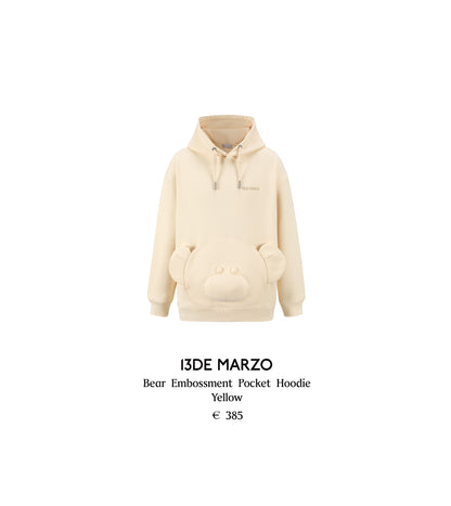 13DE MARZO Bear Embossment Pocket Hoodie