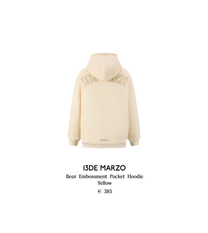 13DE MARZO Bear Embossment Pocket Hoodie