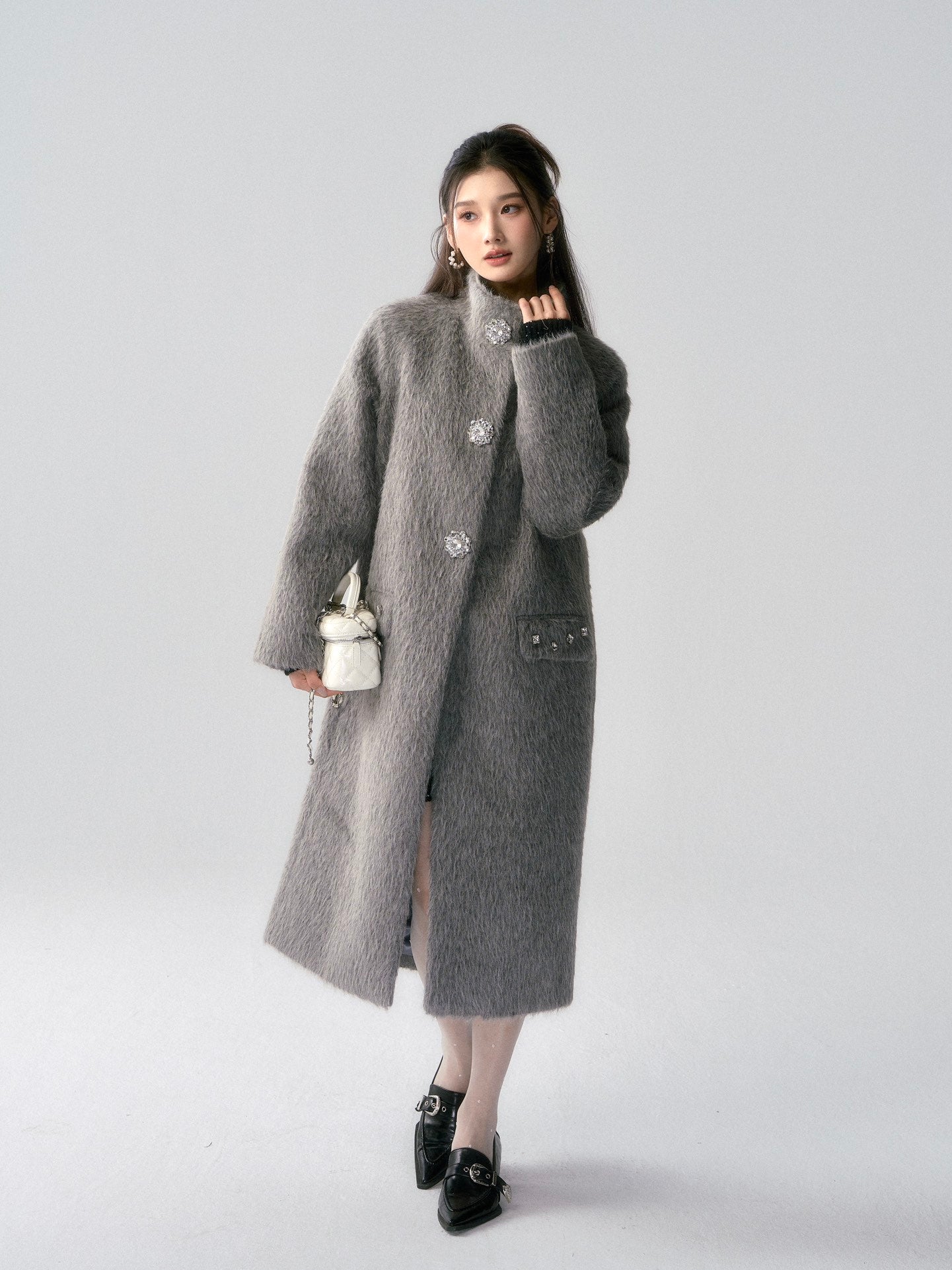 Lafreedom Diamante Button Max Coat(2color)