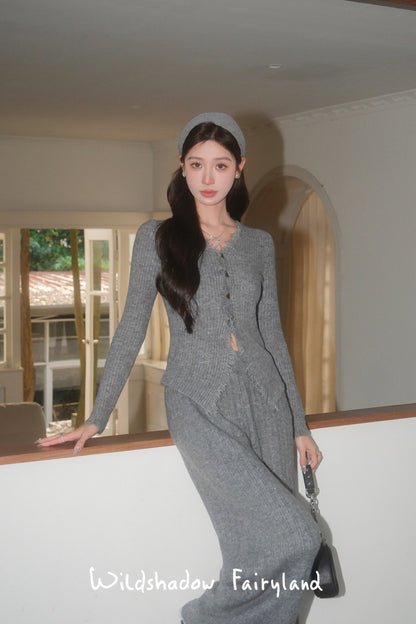 Wild Shadow v-neck Knit Set(2color)