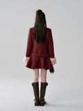 Lafreedom Fur Collar Tweed Dress-Red