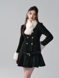 Lafreedom Fur Collar Tweed Dress-Black