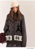 AsGony ASG24582 Deer Print Grey Cardigan