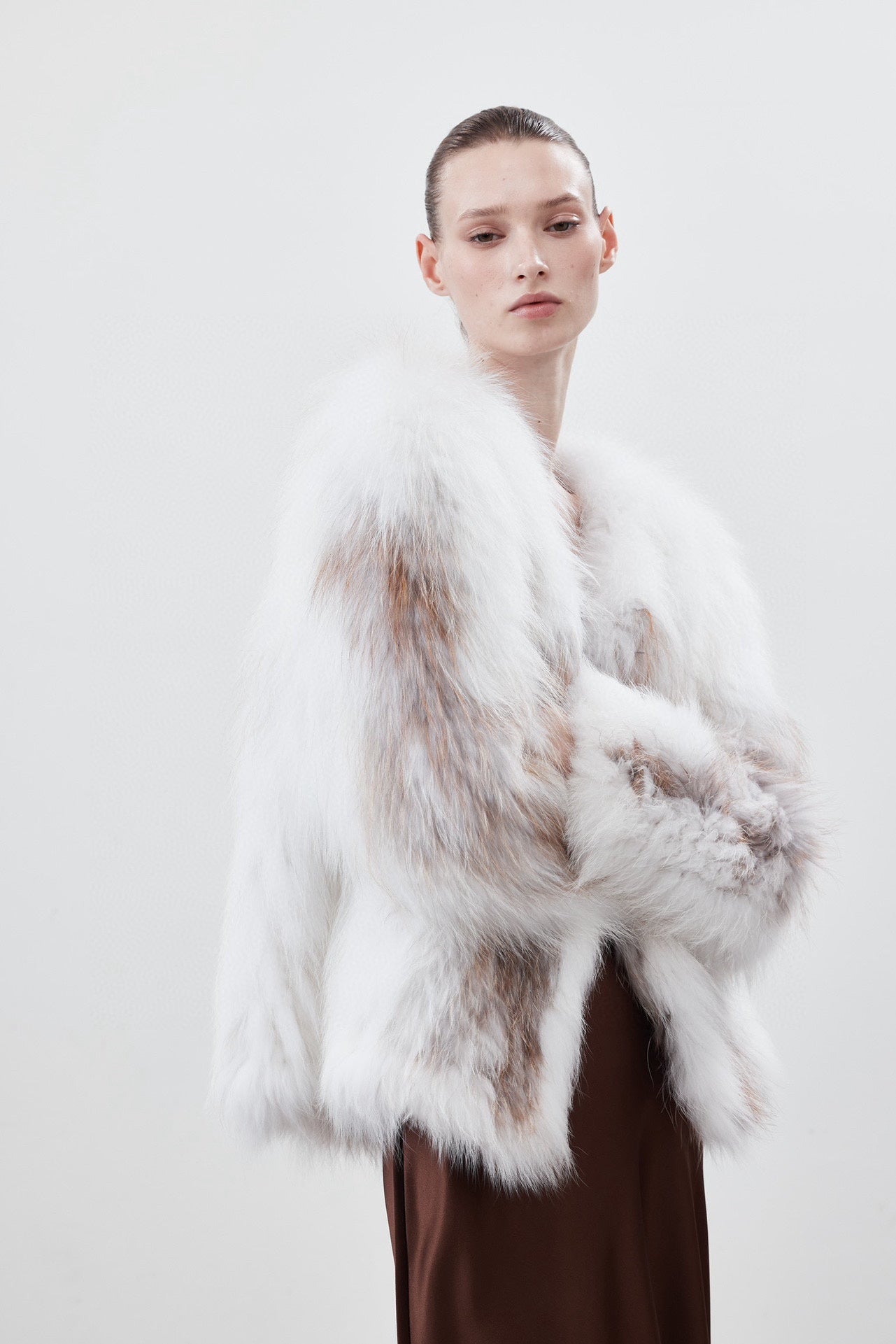 LJOS Gradient Brown and White Fur Coat