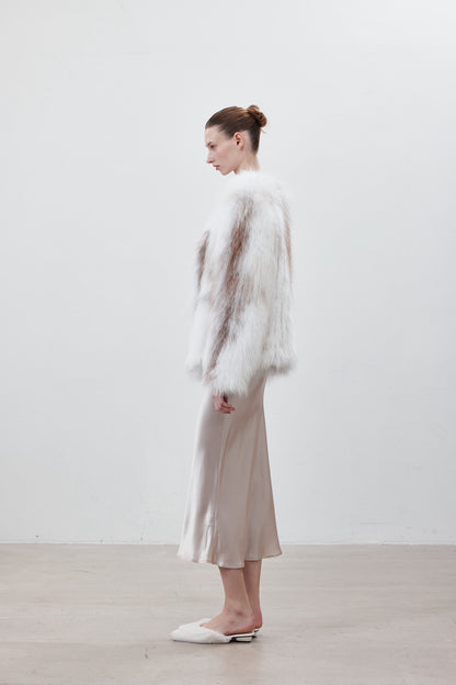 LJOS Gradient Brown and White Fur Coat