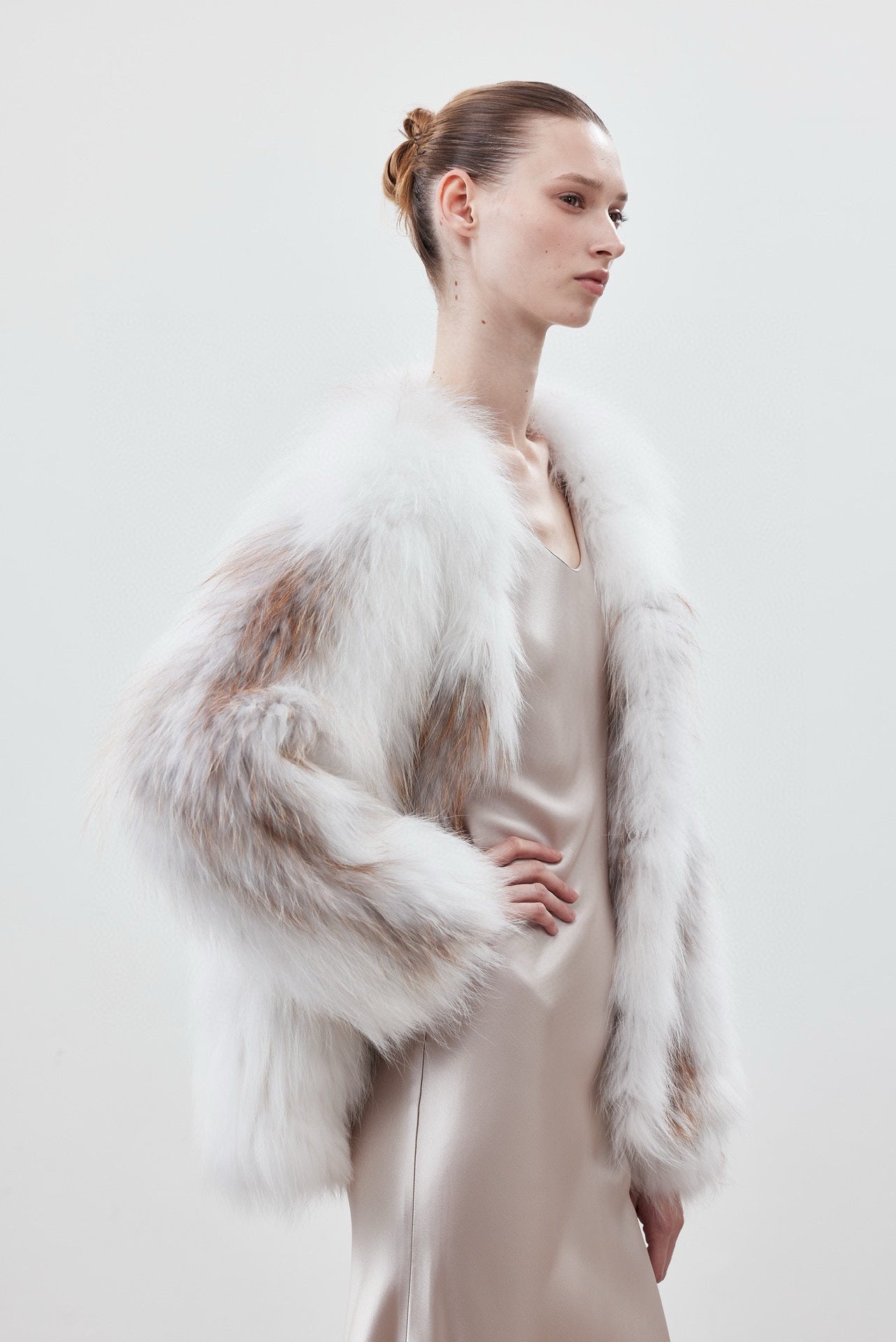 LJOS Gradient Brown and White Fur Coat