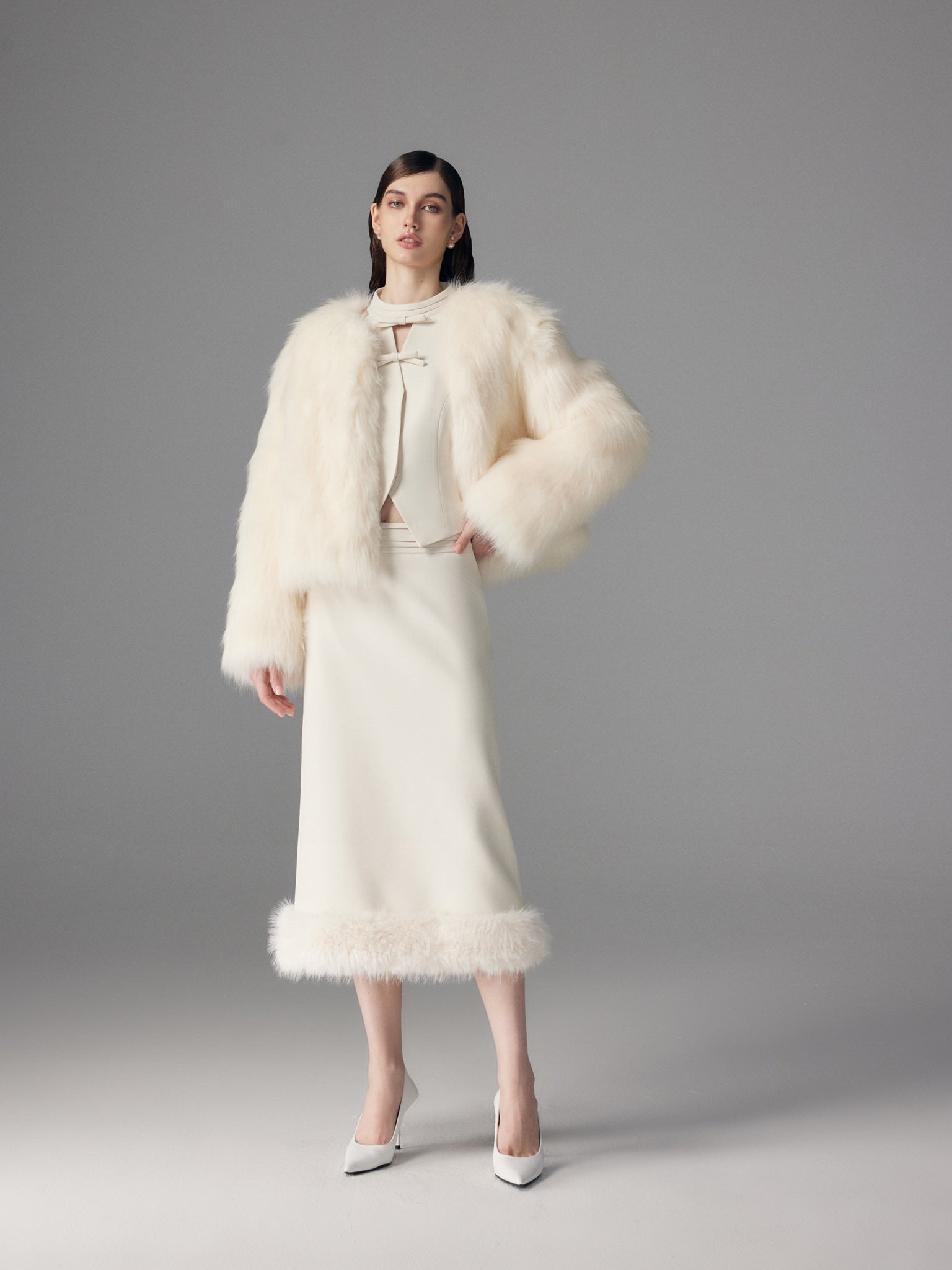 Clink Clunk White Snow Fur Coat