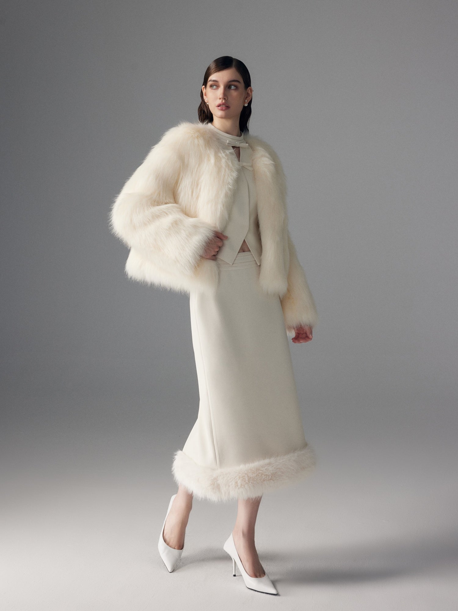 Clink Clunk White Snow Fur Coat