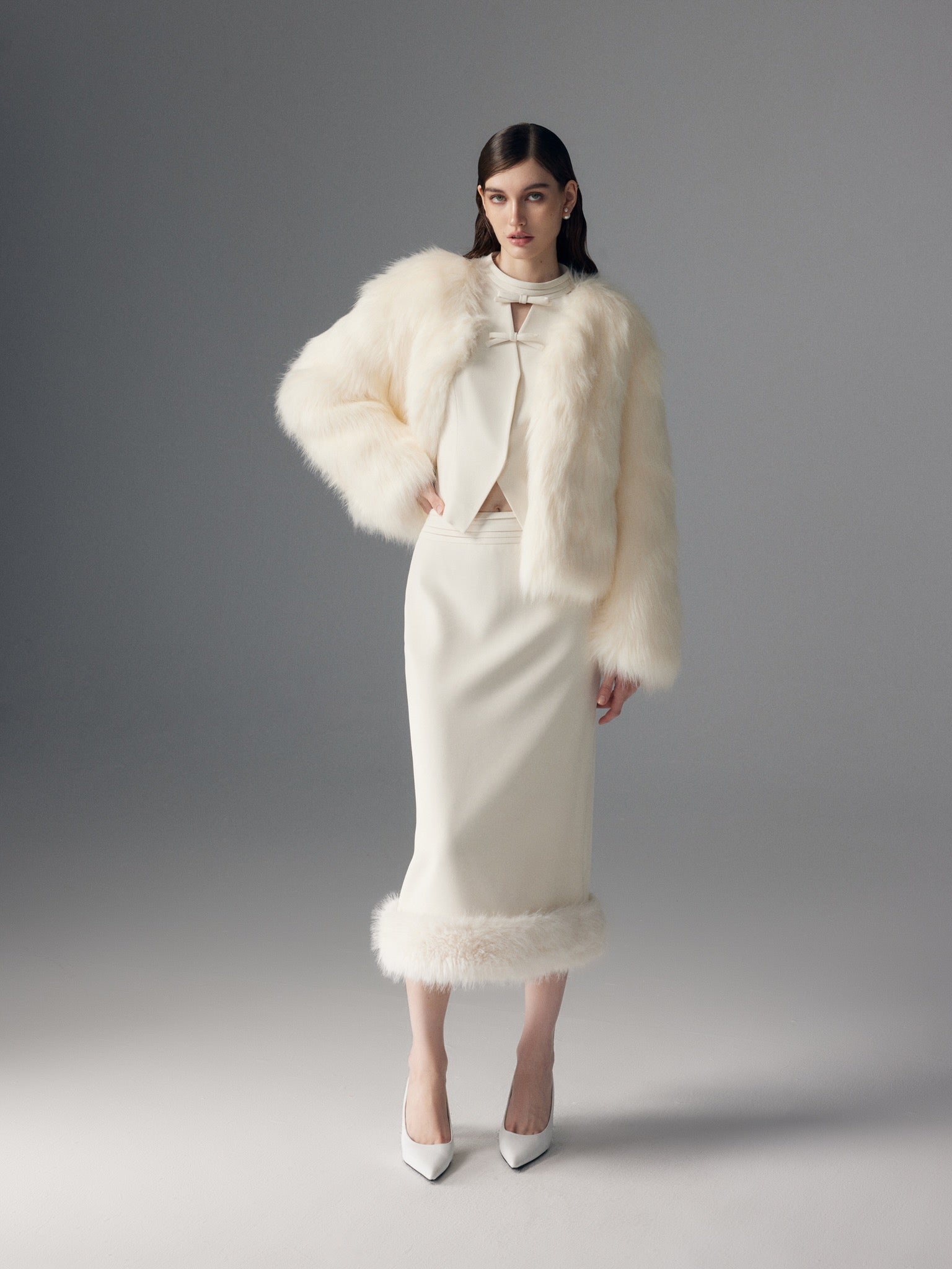 Clink Clunk White Snow Fur Coat