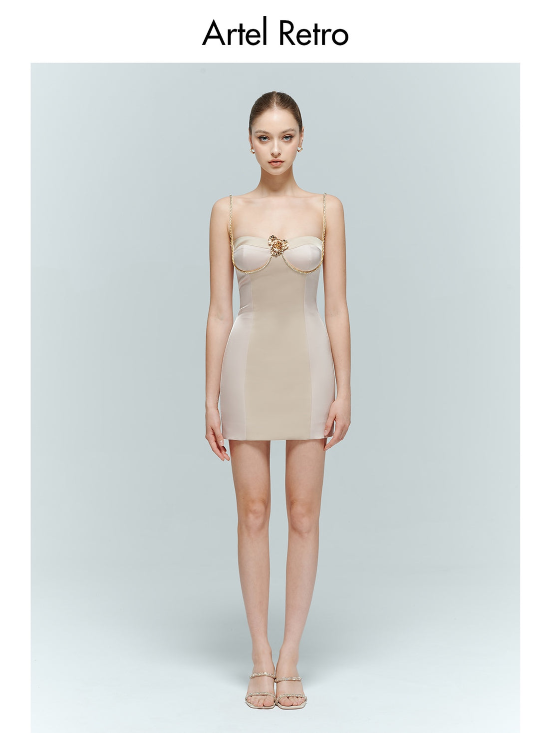 Artel Retro AR-24AW-D001 Pink patchwork diamond chain camisole dress