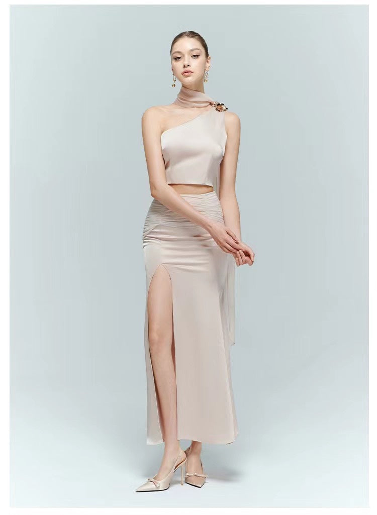 Artel Retro AR-24AW-T007&amp;AR-24AW-S002 Pink silk ribbon vest + skirt set