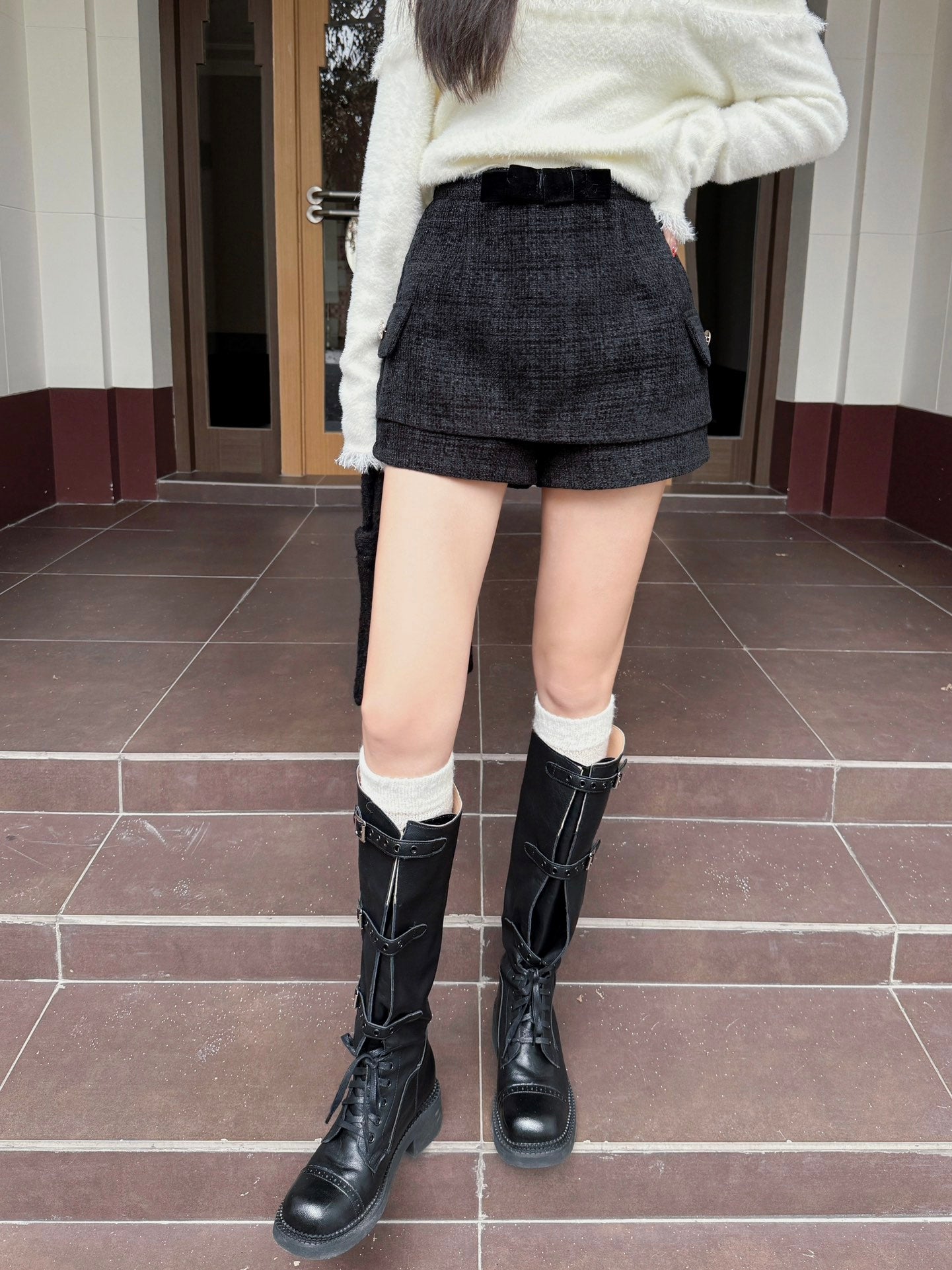 West.Y White Off-shoulder Top &amp; Black Shorts