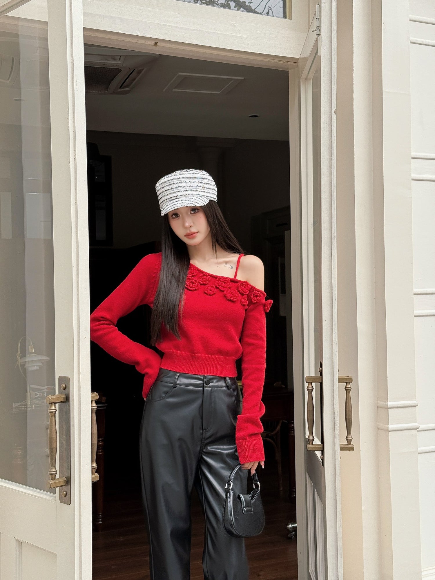 West.Y One-shoulder Top &amp; Slim-fit Leather Pants