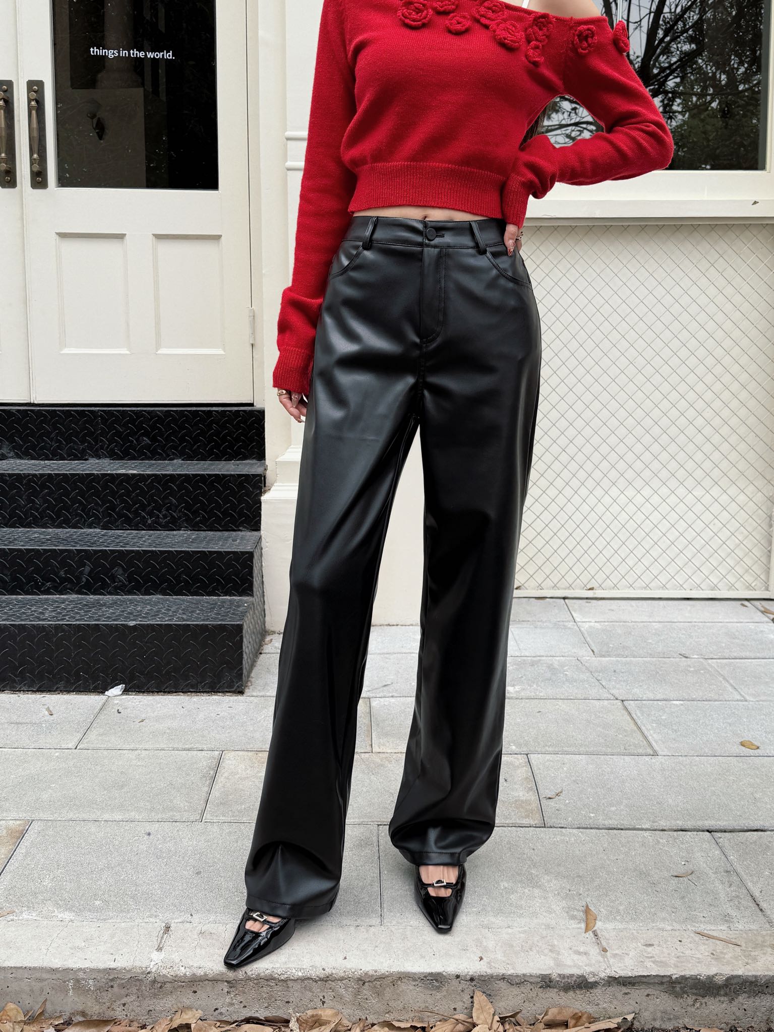 West.Y One-shoulder Top &amp; Slim-fit Leather Pants