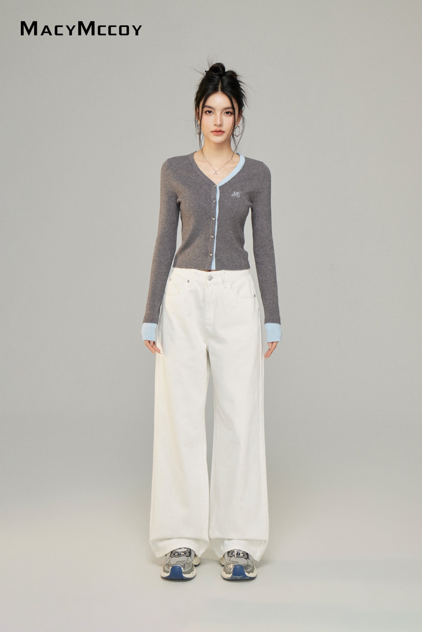 Macy Mccoy  sale MMC2025006 Fake two V-neck knitted top