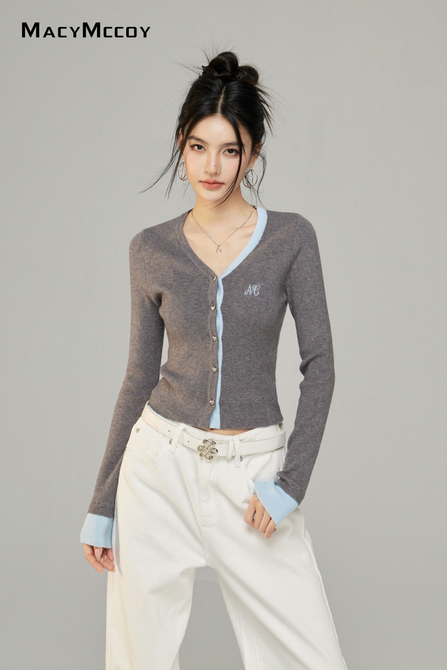 Macy Mccoy  sale MMC2025006 Fake two V-neck knitted top