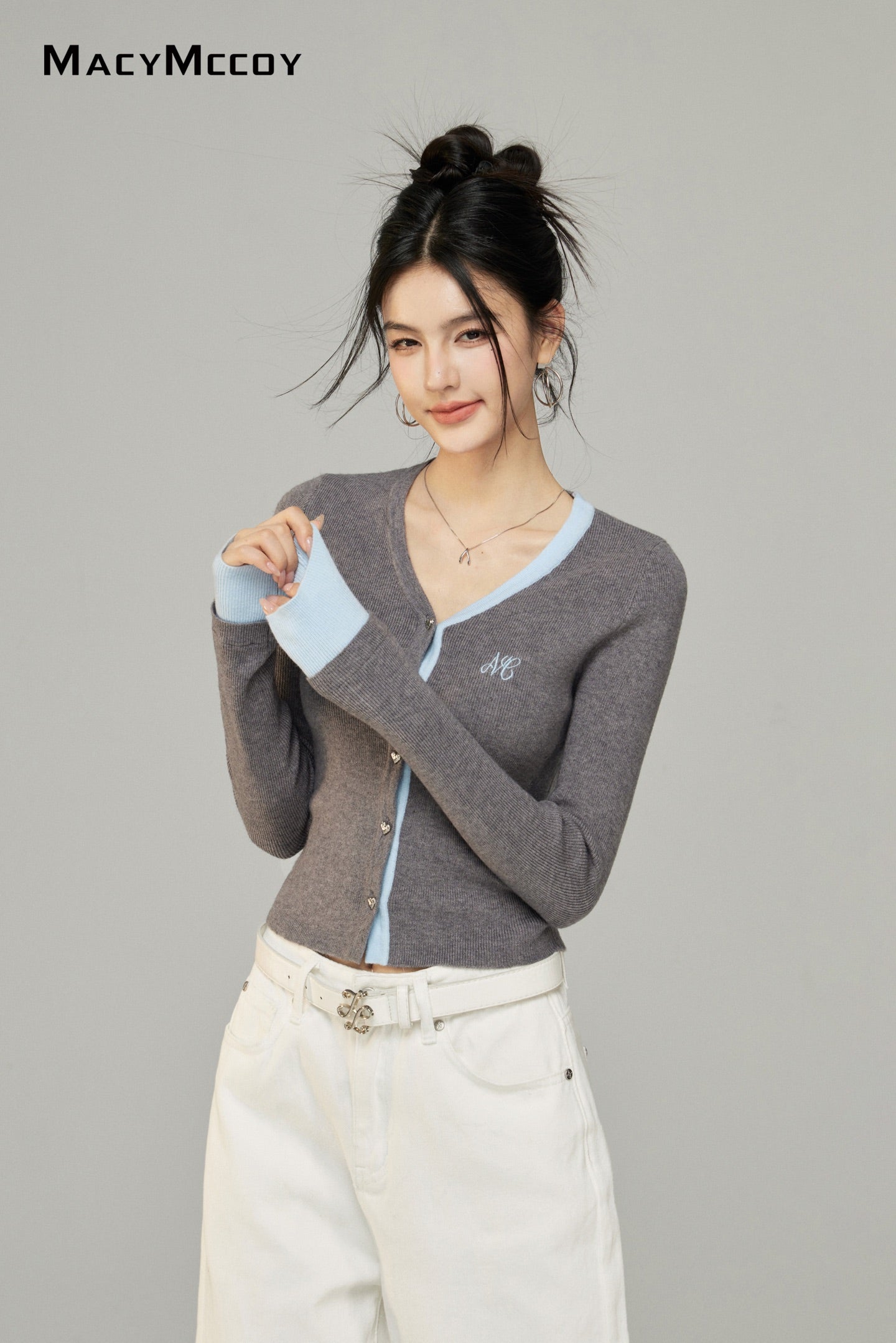 Macy Mccoy  sale MMC2025006 Fake two V-neck knitted top