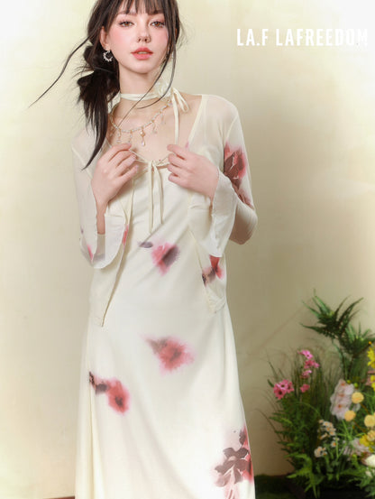 Lafreedom SALE LAF340328 Printed camisole dress cardigan two-piece set