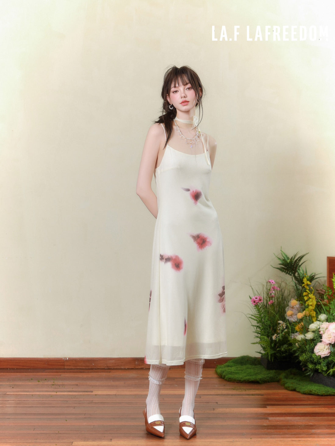 Lafreedom SALE LAF340328 Printed camisole dress cardigan two-piece set