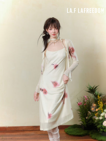 Lafreedom SALE LAF340328 Printed camisole dress cardigan two-piece set