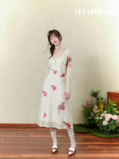 Lafreedom SALE LAF340328 Printed camisole dress cardigan two-piece set