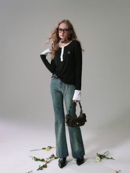 Lafreedom SALE LAF340302 Simple and versatile casual contrasting T-shirt