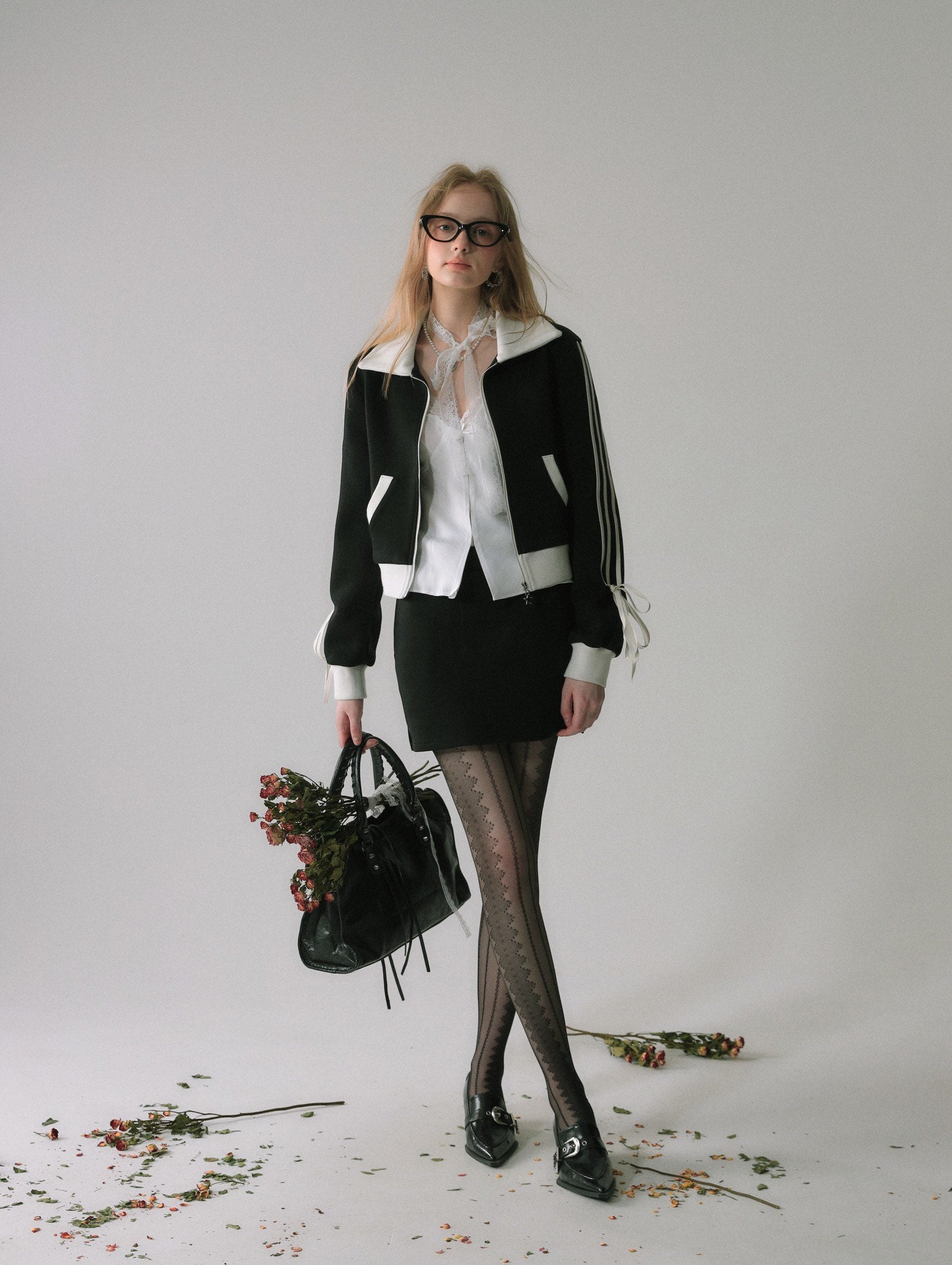 Lafreedom SALE LAF340209&amp;LAF340210 Casual contrasting color strap bow jacket + skirt