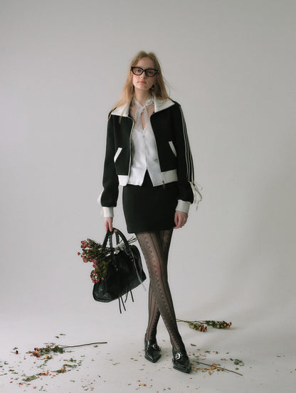 Lafreedom SALE LAF340209&amp;LAF340210 Casual contrasting color strap bow jacket + skirt