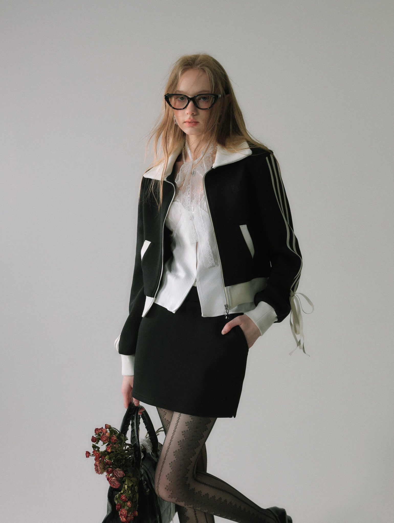 Lafreedom SALE LAF340209&amp;LAF340210 Casual contrasting color strap bow jacket + skirt