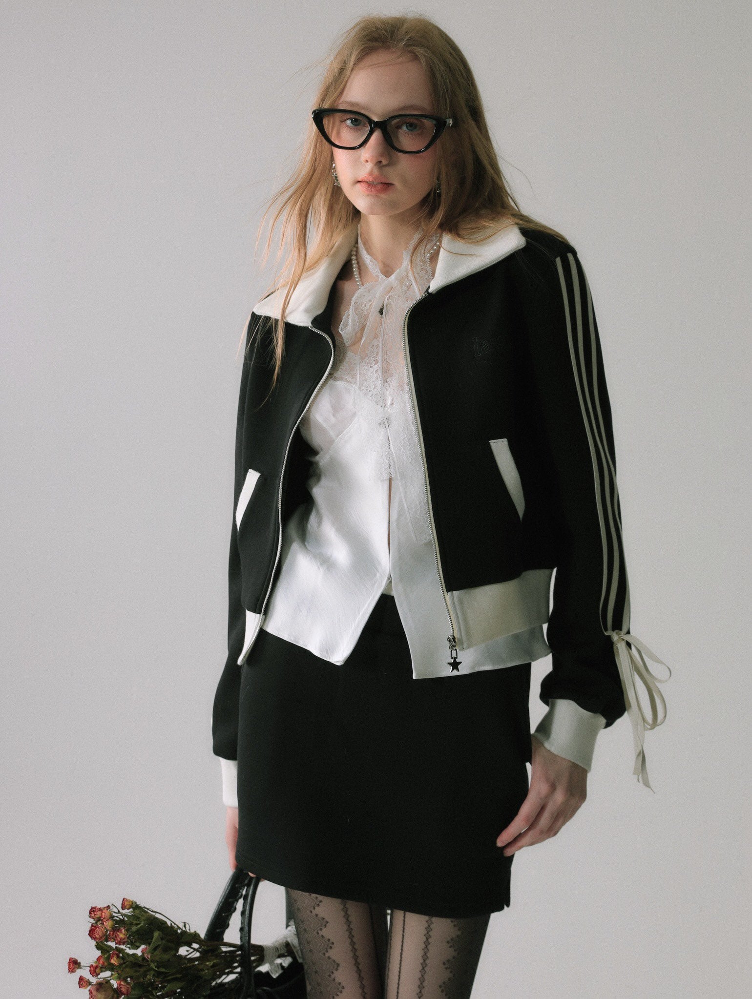 Lafreedom SALE LAF340209&amp;LAF340210 Casual contrasting color strap bow jacket + skirt