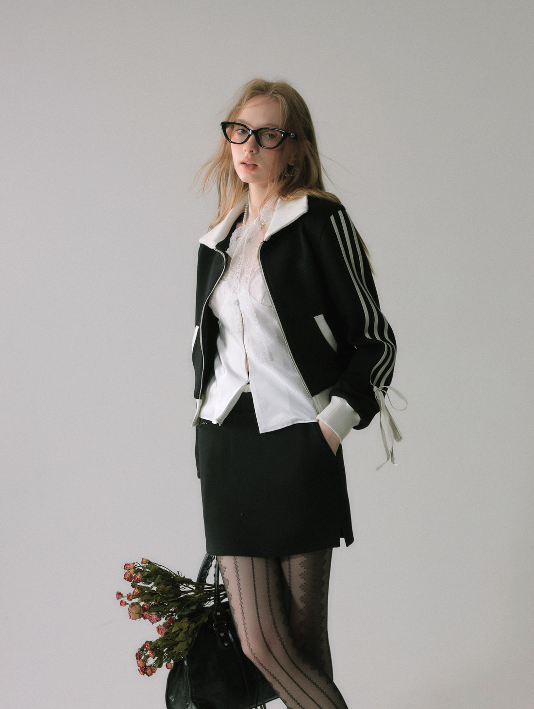 Lafreedom SALE LAF340209&amp;LAF340210 Casual contrasting color strap bow jacket + skirt
