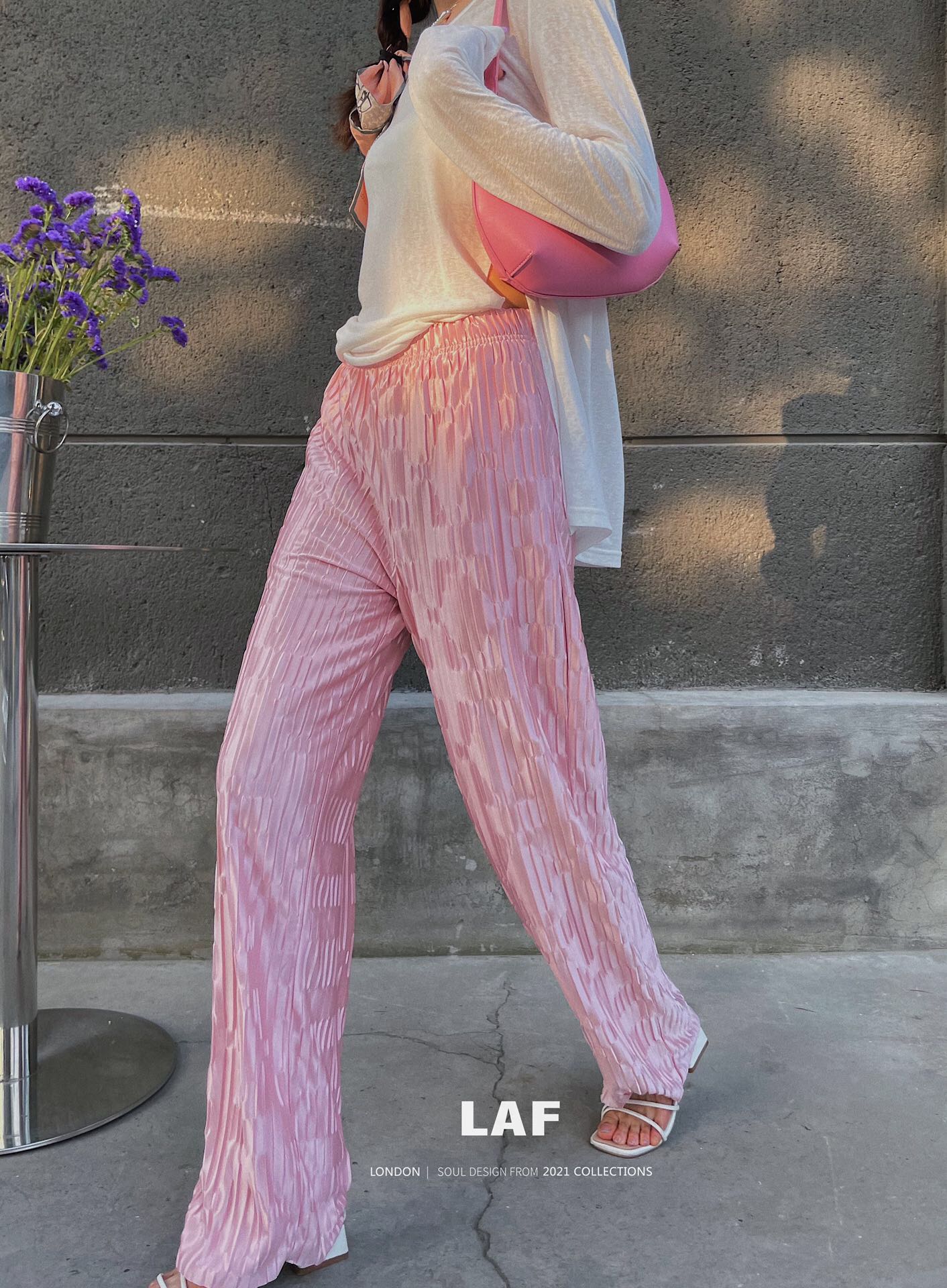 Lafreedom SALE LAF210511 Grid embossed cool pants (pink)