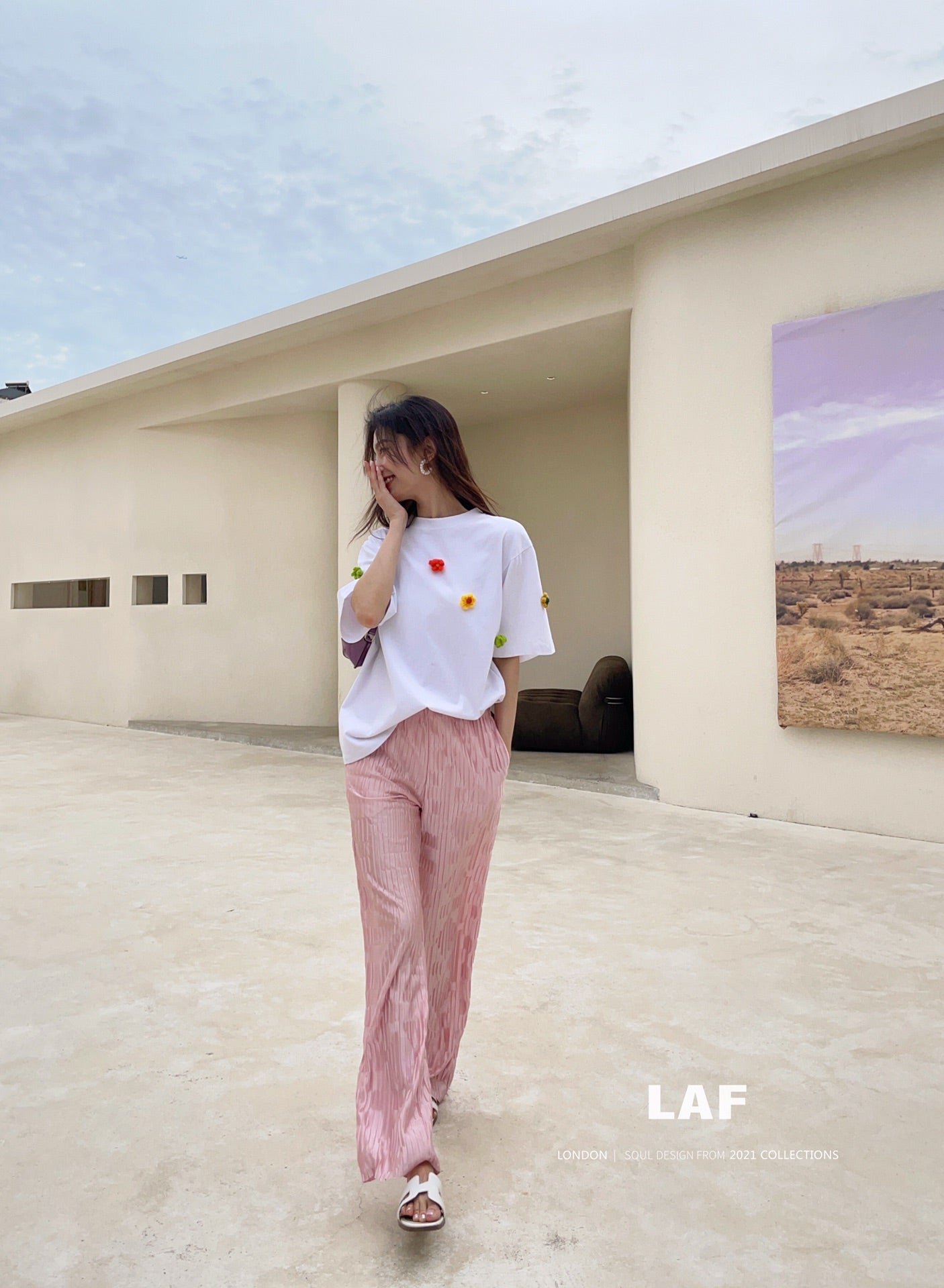 Lafreedom SALE LAF210511 Grid embossed cool pants (pink)